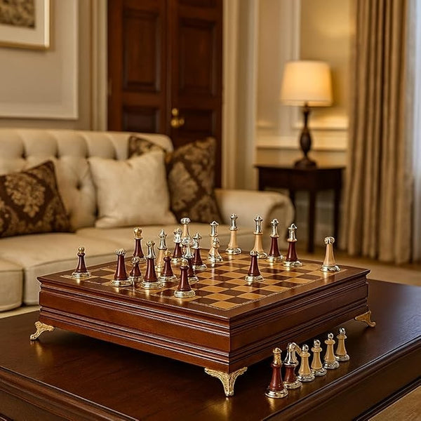 Deluxe Birch 40cm Chess Set Table Wooden Timber with Wooden & Metal Pieces