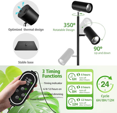LED Grow Light Full Spectrum Plant Growing Lamp Adjustable Height With Timer