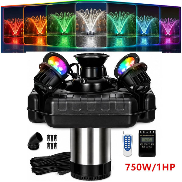 Stainless Steel Pond Fountain Aerator 4 RGB Lights Fountain Pump Pond Lake Pool