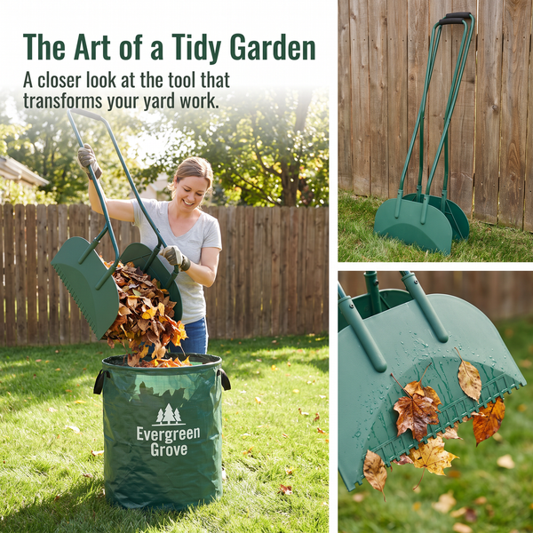 Long Handle Metal Leaf Grabber Rake Leaf Collector for Yard Work Labor-Saving