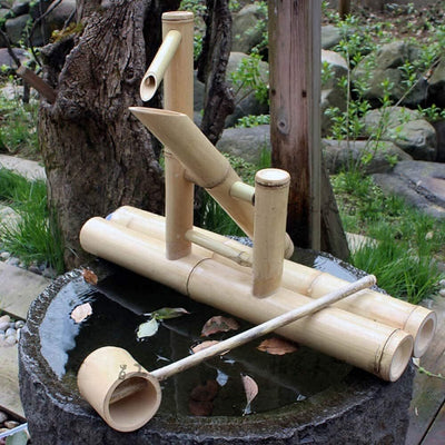 Bamboo Fountain with Pump Japanese Rocking Fountains Kit Bamboo Water Fountain