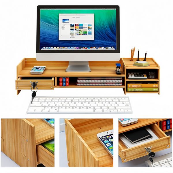 Monitor Stand Riser with Drawers Desktop Organizer 2-Tier for Laptop Computer