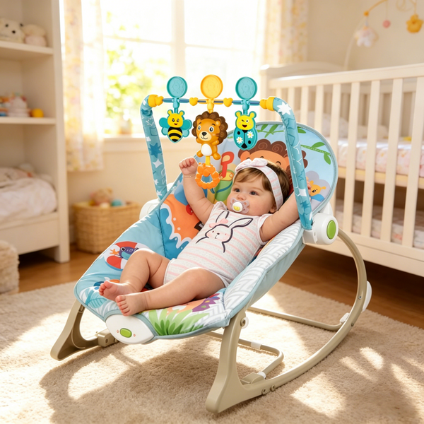 4in1 Baby Rocker Infant Swing Chair Toddler Bouncer with Music Toy Bar Upto 18Kg