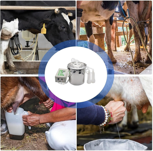 5L Pulsation Cow Milking Machine With Stainless Steel Milker Bucket Vacuum Pump