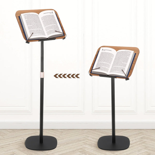2-in-1 Floor Book&Laptop Lectern Stand Adjustable Angle Wooden Reading Holder