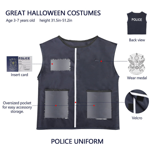 Police Cosplay Uniform Shirt Hat Whistle Costume Suit Birthday Gift For Kids AU
