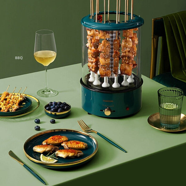 Electric Grill Barbecue Auto Rotating Smokeless Oven Kebab BBQ Machine w/ Skewer