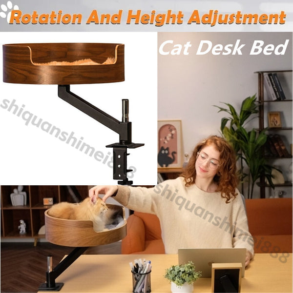 Adjustable Cat Desk Bed Wooden Suspension Desktop Cat Bed For Home Study Rooms