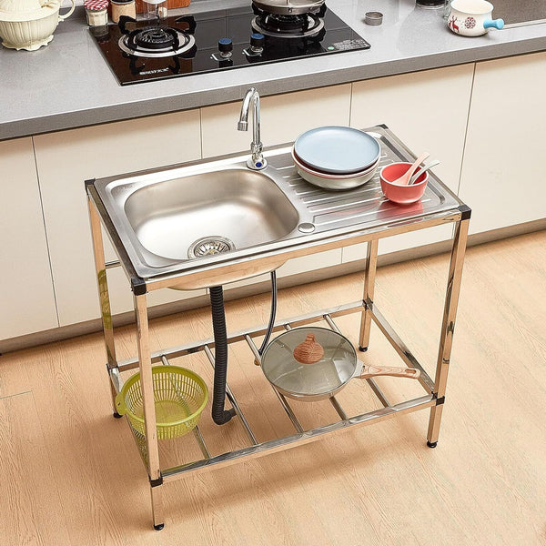 Portable Camping Kitchen Sink Single Bowl Sink Freestanding 31 x 17 x 30 Inch