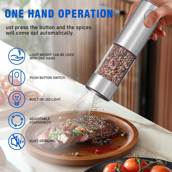 2pcs Electric Salt And Pepper Grinder Set Rechargeable Auto Mill w/Charging Base