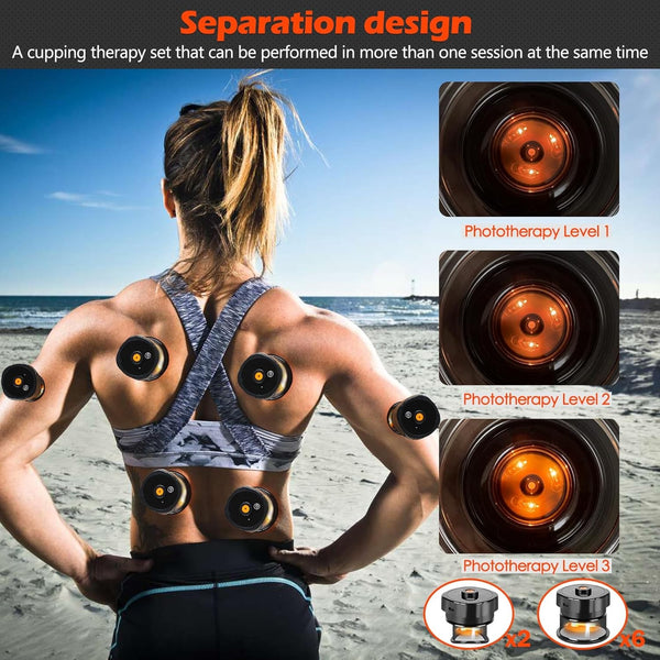 Electric Cupping Therapy Smart Scraping Massager Set 8 Massage Cups Red Light