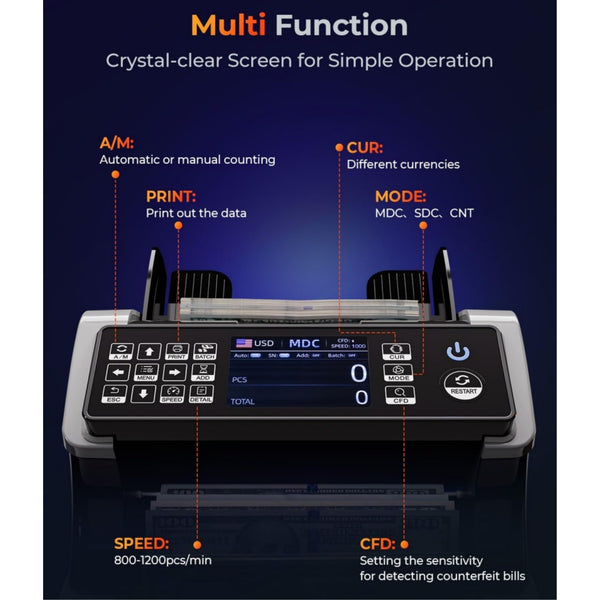 Mixed Denomination Money Bill Counter Cash Counter Bank Grade Currency Sorting