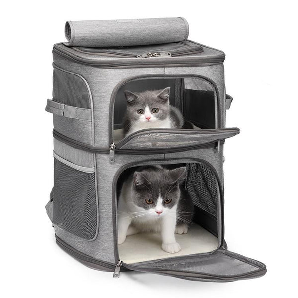 Double Compartment Pet Carrier Backpack for Small Cats and Dogs Cat Travel Bag