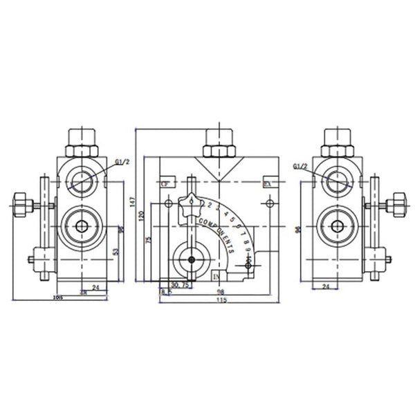 1/2'G Hydraulic Adjustable Variable Flow Control Valve with Relief 0-16 GPM