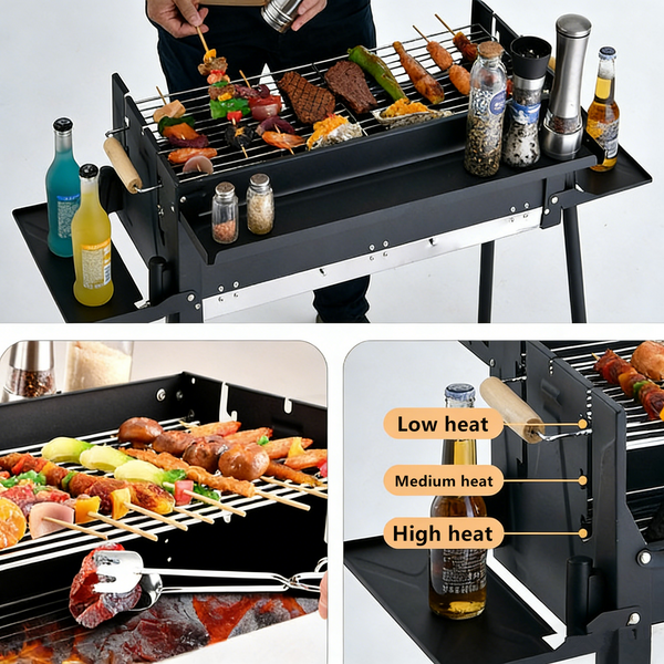 BBQ Charcoal Grill Roast Outdoor Camping Barbecue w/ Adjustable Charcoal Height