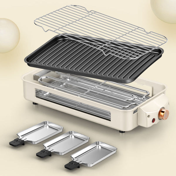 Electric BBQ Grill 2 Tier Smokeless Barbecue Pan Stove with Grill Plate & Trays