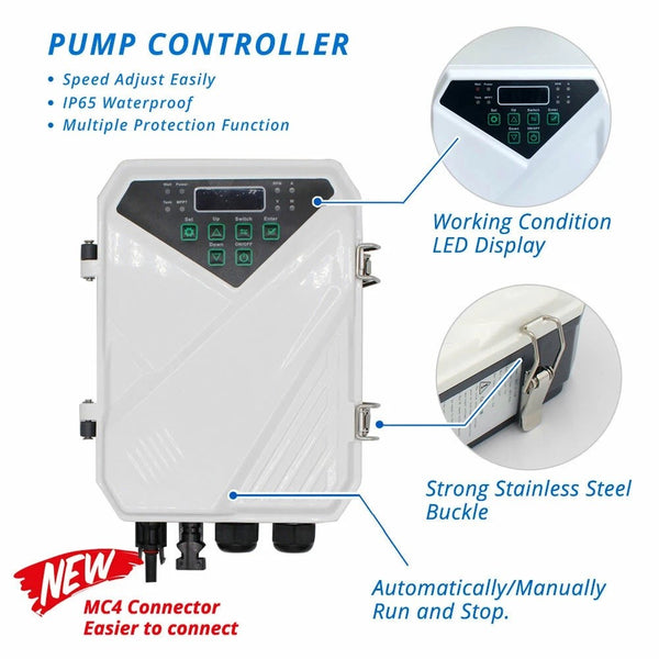 4" Solar Bore Pump Submersible Deep Well Hole Pump +MPPT Controller 1300W/2200W