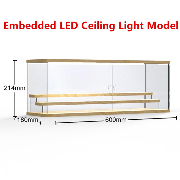 Acrylic Display Case Dustproof Clear Box LED Light 60cm For Figure Car Model Toy