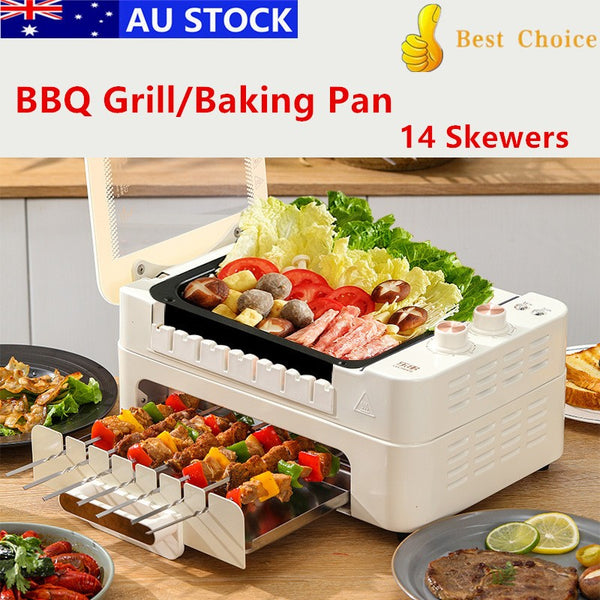 1000W Smokeless BBQ Grill Stove Auto Rotating Skewers Barbecue Grill Baking Pan