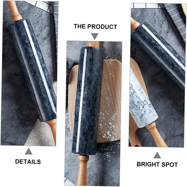 Marble Rolling Pin Wooden Handle for Baking Pizza Bread Kitchen Dough Roller