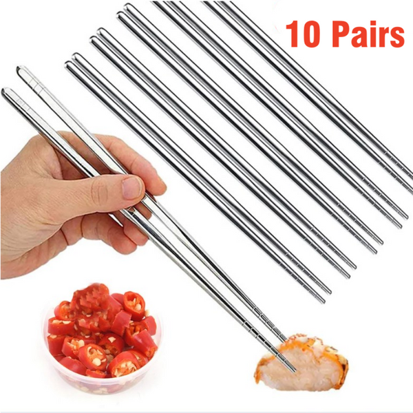 10/20 Pair Stainless Steel Chopsticks Asian Japanese Chopsticks Non-slip Cutlery