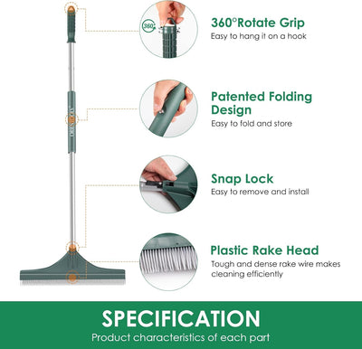 Artificial Turf Rake Adjustable Handle Lawn Broom for Artificial Grass Leaves