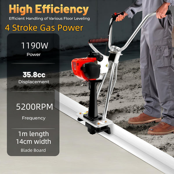 35.8CC 4 Stroke Concrete Power Screed 1m Aluminum Board Straight Edge Bar Set AU