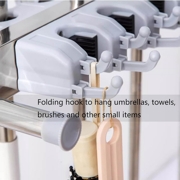 Broom Hanger Mop Holder with Drain basket Movable Mop Rack Cleaning Tool Cart AU