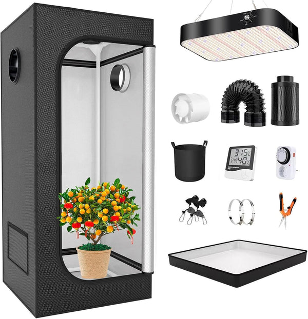 Hydroponics Grow Tent Full Spectrum LED Grow Light Kits Inline Fan Filter System