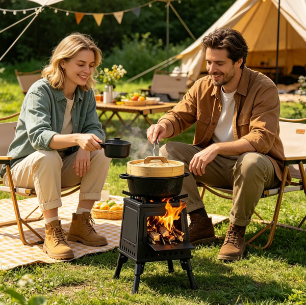 Wood Burning Camping Stove & Bag for Backpacking Outdoor Cooking Heating