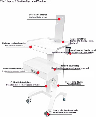 Rolling Dental Lab Trolley Cart With Drawer Intraoral Scanner Clinic Laptop Rack