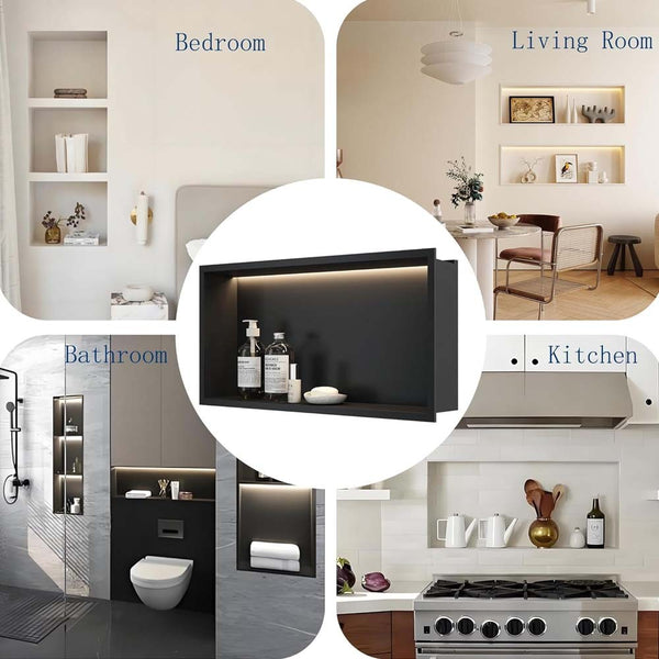 Shower Niche Recessed Storage Shelf Wall Organize 304 Stainless Steel with LED