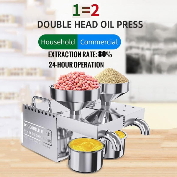 Electric Oil Press Machine 1500W Double Outlets Stainless Steel Oil Expeller AU