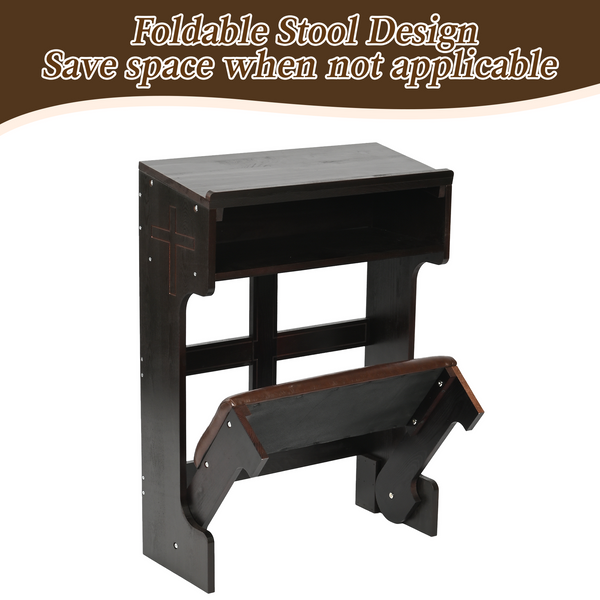 Wood Prayer Bench Stool Kneeler with Shelf and Cushion Church Prayer Table Chair