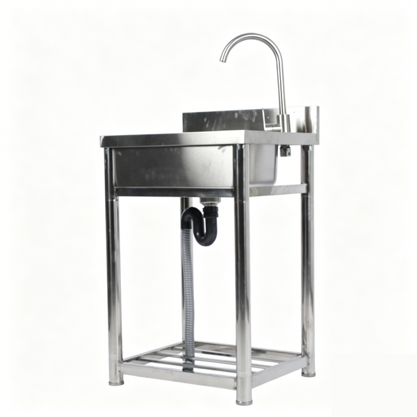 Stainless Steel Commercial Kitchen Sink Free Standing with Cold&Hot Water Faucet