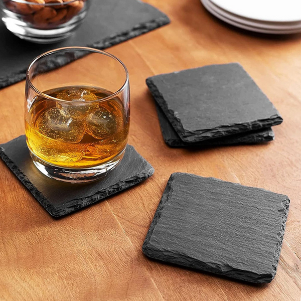 10Pack Square Slate Drink Coasters 4 Inch Slate Stone Coasters Bulk Cup Coasters