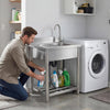 Stainless Steel Commercial Kitchen Sink Free Standing w/ Cold&Hot Water Faucet