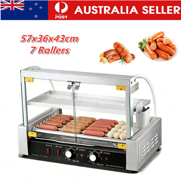 Electric Hot Dog Roller 7 Rollers Sausage Hot Dog Grill Toaster w/Glass Cover