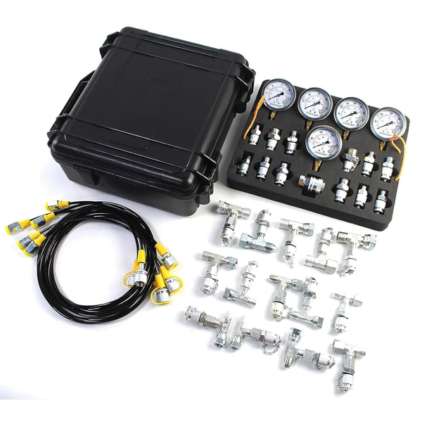 Hydraulic Pressure Test Kit 5 Gauges 5 Test Hoses 13 Couplings 14 Tee Connectors