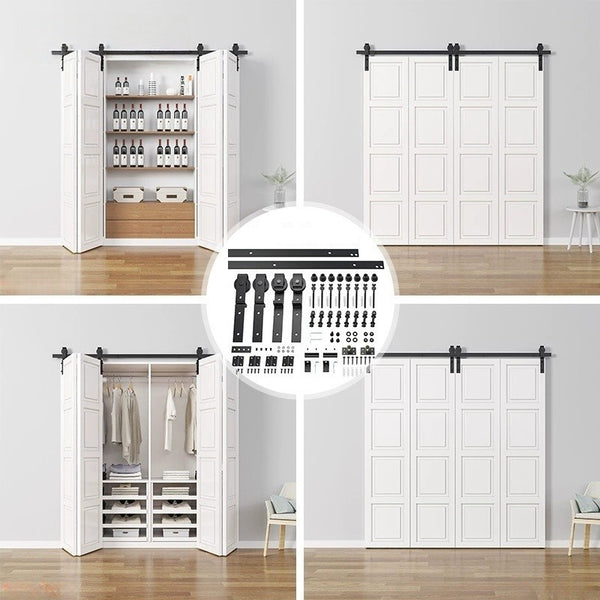 6FT Barn Door Hardware Closet Track Kit 4 Door Gear Set 150kg Barn Door Track