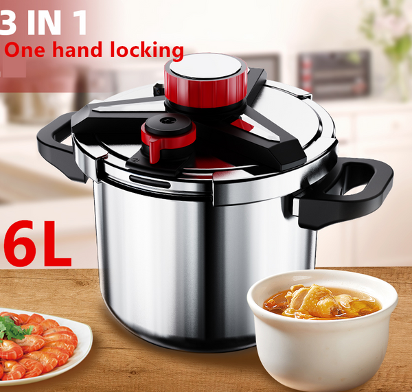 Pressure Cooker 6L Explosion-Proof One-Hand Locking Induction Compatible 100Kpa