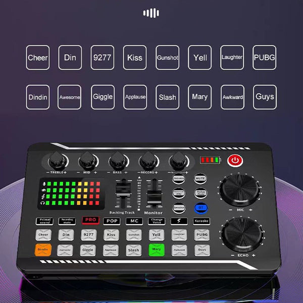 Podcast Studio Equipment Kit F998 Live Sound Card Audio Mixer w/ Mic 3m Earphone