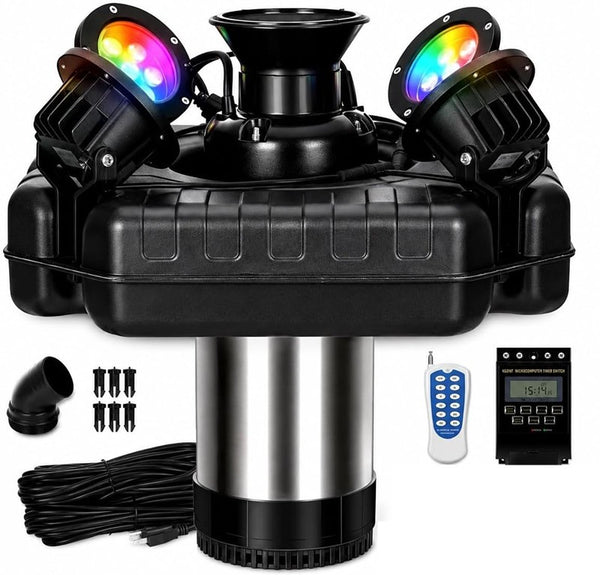 Stainless Steel Pond Fountain Aerator 4 RGB Lights Fountain Pump Pond Lake Pool
