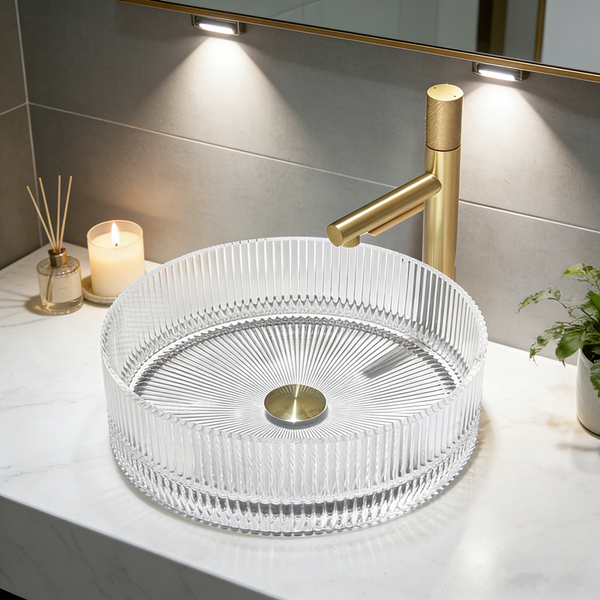 Bathroom Basin Round Glass Vanity Basin Above Counter Transparent Hand Wash Bowl