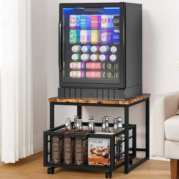 Mini Bar Fridge Beverage Cooler Drinks Refrigerator Stand with Drawer Cart Home