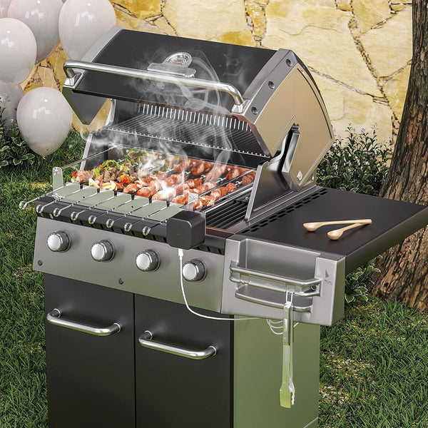 Electric BBQ Skewer Turner Automatic Rotating Grill Shish Kabob Set w/ 10 Skewer