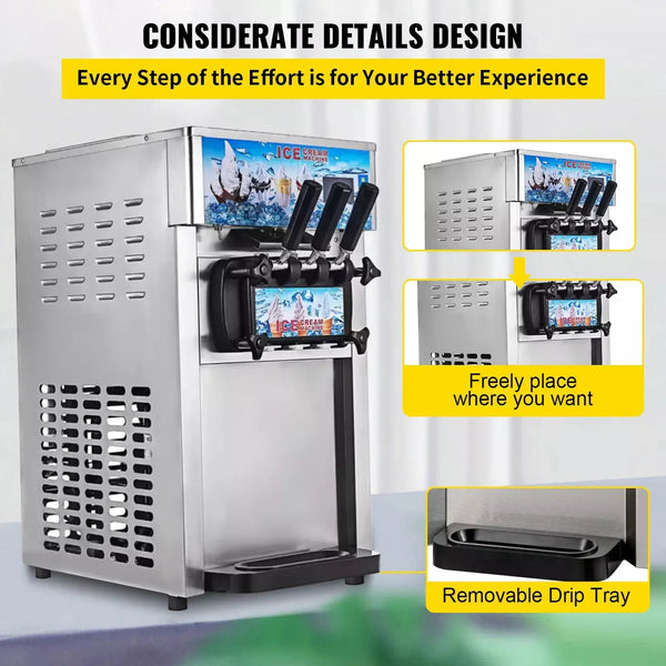 Commercial Soft Serve Ice Cream Machine Electric Soft Ice Cream Maker Benchtop