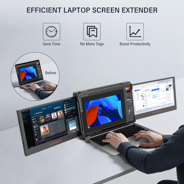 Laptop Screen Extender Triple-fold 11.6 In FHD 1080P Portable Monitor Extended