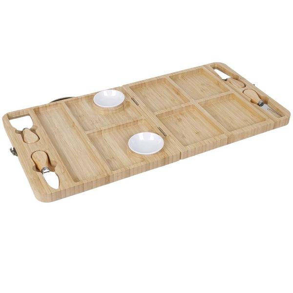 Bamboo Cheese Cutting Board Knife Gift Set Wooden Snack Serving Tray Foldable