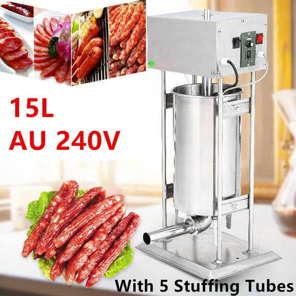 15L Electric Sausage Filler 5 Nozzles Sausage Maker Meat Stuffer Stainless Steel